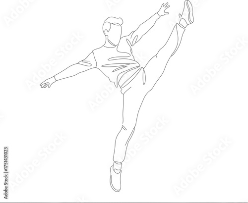 Minimalist Line Art Man Doing Side Kick Martial Art Pose