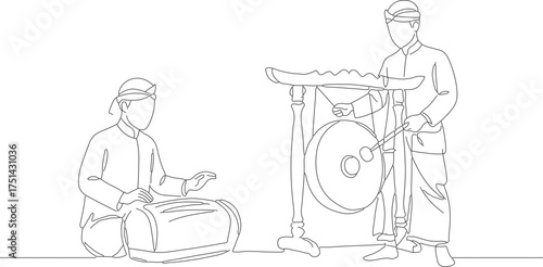 Minimalist Line Art Balinese Gamelan Performance with Musicians Illustration