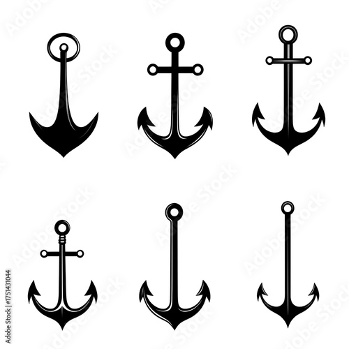 Various anchor designs illustrating maritime symbols on a clean background showcasing nautical themes