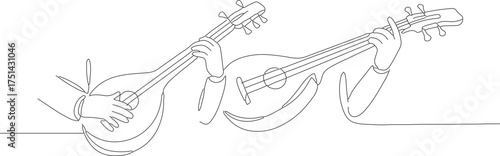 Minimalist Continuous Line Art Illustration of a Mandolin Player Musician