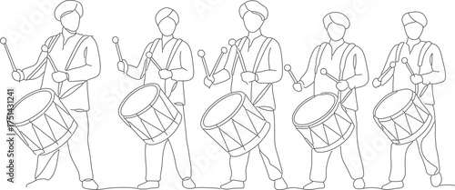 Outline Style Group of Drummer Player Performing Arts Musical Instrument