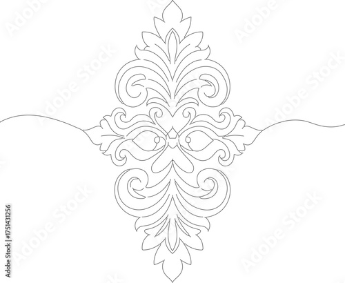 Intricate Black and White Ornamental Damask Pattern Element Elegant Decoration