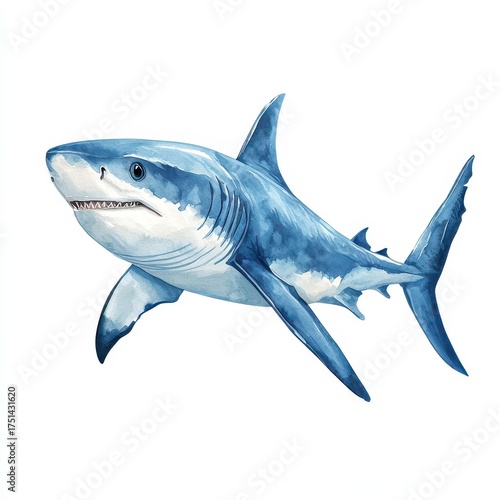 Majestic great white shark swims gracefully in the ocean with vibrant blue waters highlighting its powerful presence