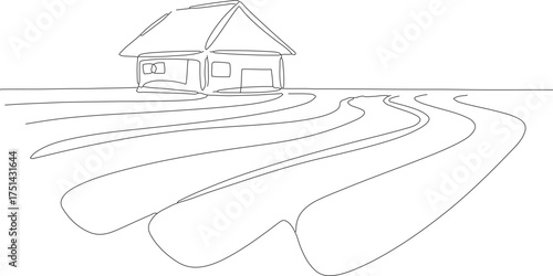 Simple Outline Drawing of a Small House Landscape Architecture Illustration
