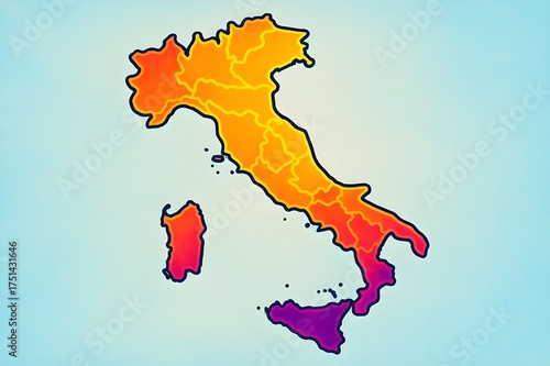 Colorful Outline of Map of Italy