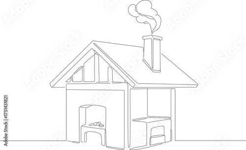 Simple Outline Line Art Drawing of Small House Architecture