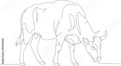 Minimalist Outline Cow Grazing Illustration Animal Domestic Farm Cattle