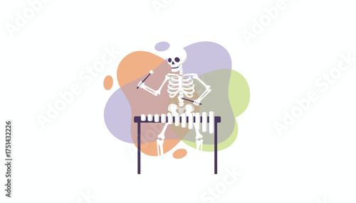 Cheerful skeleton playing a xylophone concept for Halloween music or playful designs