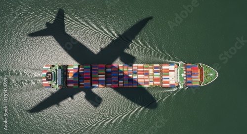 Wallpaper Mural Aerial view of a cargo ship casting a shadow shaped like an airplane Torontodigital.ca