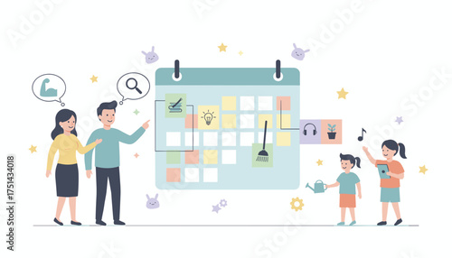 Family planning daily tasks education and leisure activities with a shared schedule Lifestyle management