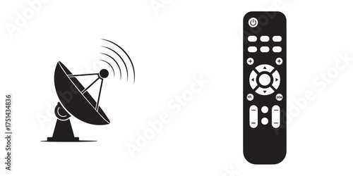 Minimalist Silhouette Vector Icons for Satellite Communication and Remote Control
