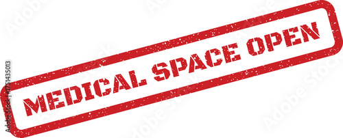 Grunge textured rubber stamp mark indicating a medical space is currently open and available for use