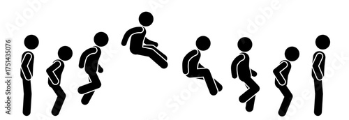 Man running and jumping sequence vector illustration frames collection. stick figure. silhouette. pictogram