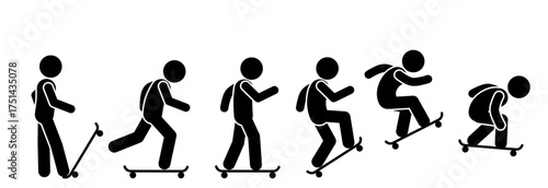 silhouette of a man playing a skateboard. learn skateboard vector illustration icon. skateboarder.skateboarding. pictogram, stickman and stick figure 