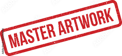 Grungy rectangular rubber stamp displaying MASTER ARTWORK text for creative project approval