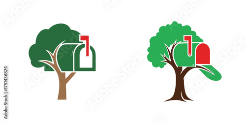 Stylized Green Tree and Mailbox Combination Logo Vector Graphic