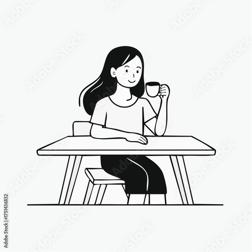 Young woman sitting at desk and studying with focus