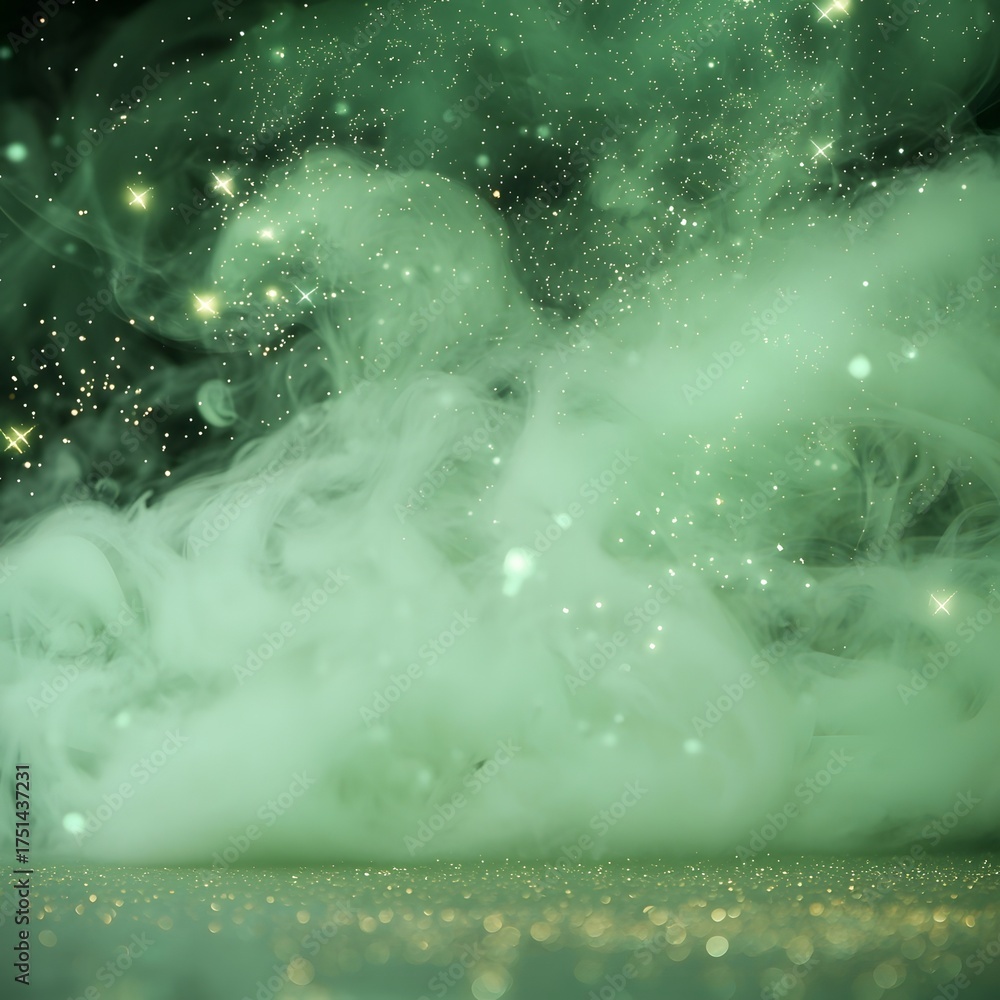 Fototapeta premium Enchanted Green Smoke with Twinkling Stars and Shimmering Background