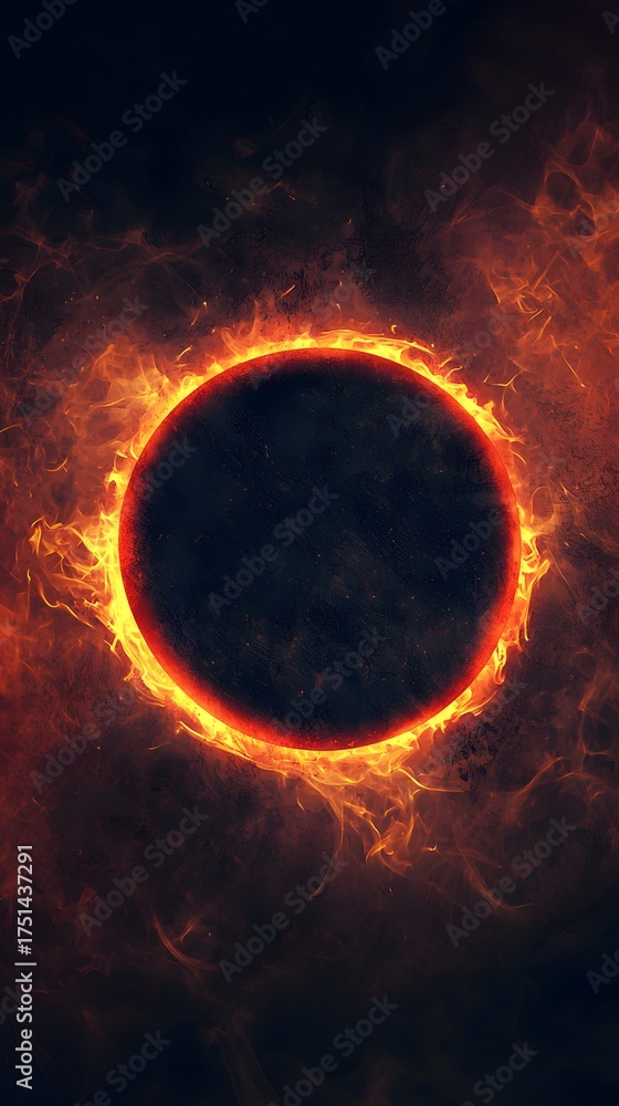 Fototapeta premium Glowing Dark Ring with Burning Flames Set Against Grainy Background