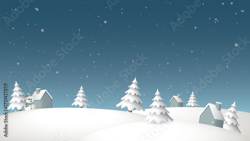 Cute Winter Wonderland covered by snow in Christmas eve graphic illustration have blank space.