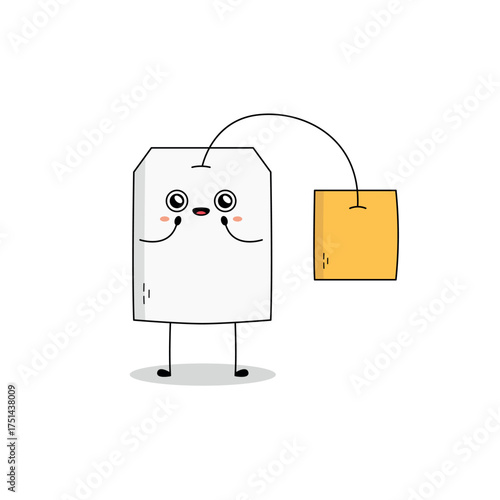 Cute Tea Bag cartoon character mesmerized expression doodle