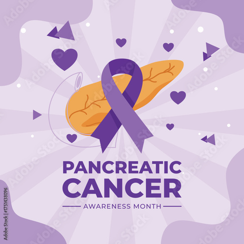 Pancreatic Cancer Awareness Month Illustration with Purple Ribbon