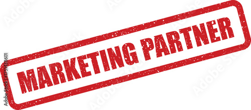 Grungy red ink impression of MARKETING PARTNER inside a rectangular box, perfect for indicating business relationships