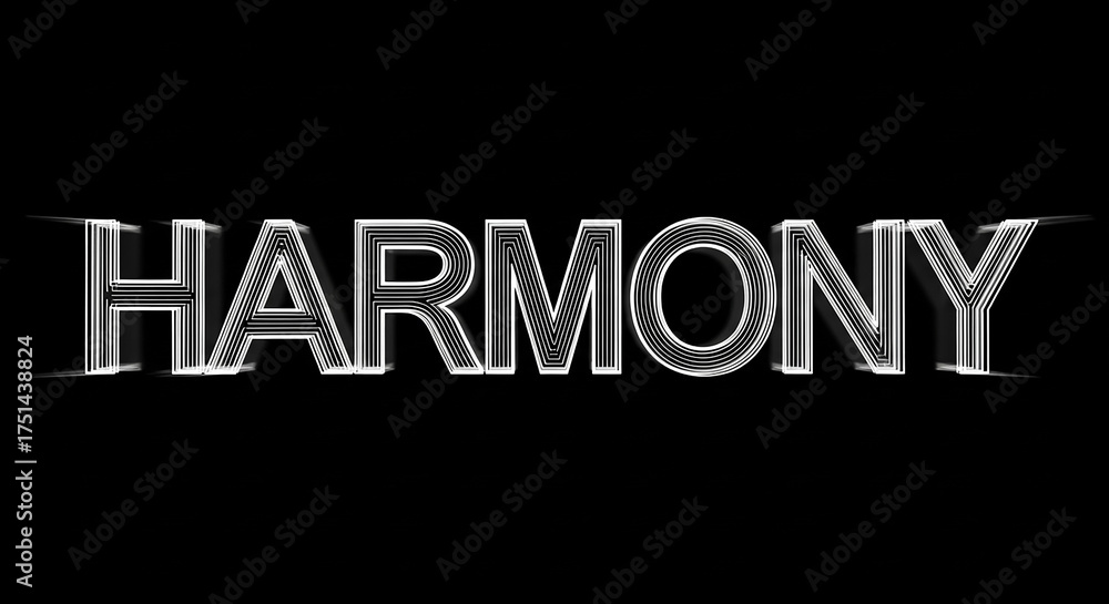Fototapeta premium Harmony word typography with glowing lines and shadow