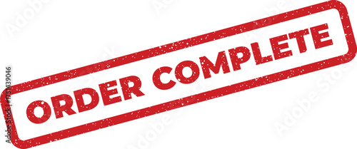 Grungy red order complete stamp for tracking fulfilled purchases and successful online deliveries