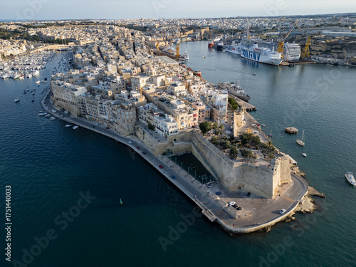Fort St. Angelo, Birgu, Malta - aerial drone view