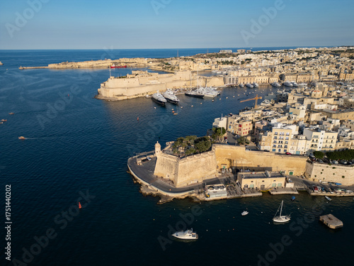 Fort St. Angelo, Birgu, Malta - aerial drone view