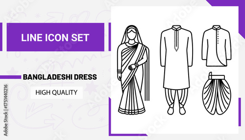 High qulity Bangladeshi dress line icon set