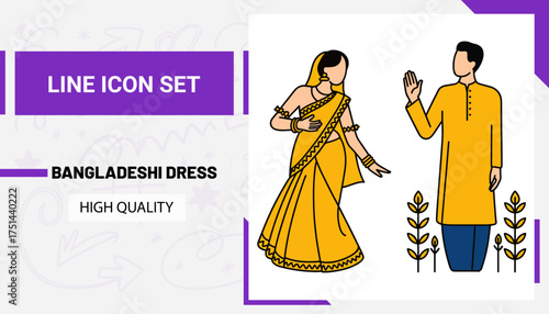 High qulity Bangladeshi dress line icon set
