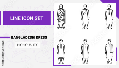 High qulity Bangladeshi dress line icon set