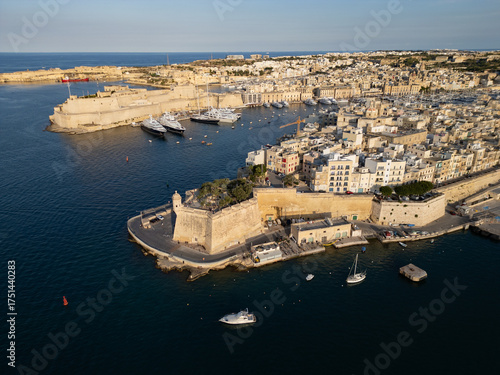 Fort St. Angelo, Birgu, Malta - aerial drone view