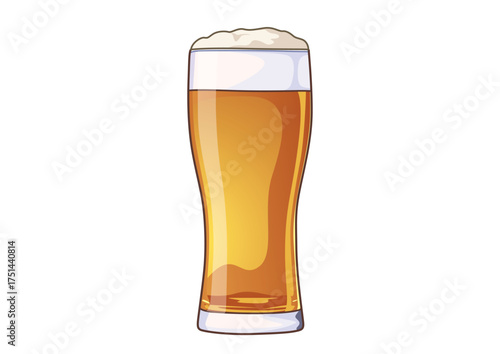 Refreshing pilsner beer inside transparent glass illustration on a white background. Beverage concept