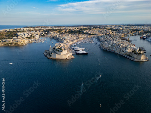 Fort St. Angelo, Birgu, Malta - aerial drone view
