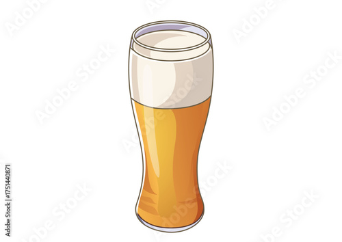 Refreshing pilsner beer inside transparent glass illustration on a white background. Beverage concept