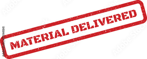 Official grunge rubber stamp mark with MATERIAL DELIVERED text indicating successful package reception