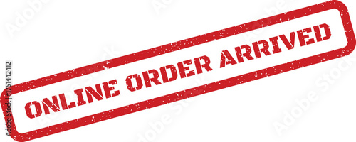 Prominent rectangular rubber stamp reading Online Order Arrived for confirming successful delivery status