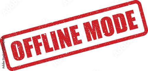 Rectangle shaped grunge stamp impression displaying OFFLINE MODE text, representing a current operational condition