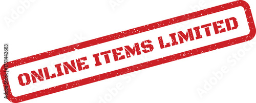 Rectangular grunge rubber stamp mark displaying the message Online Items Limited for e commerce website notifications