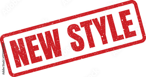 Rectangular grunge rubber stamp with textured lettering indicating NEW STYLE for fashion or branding projects