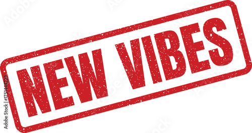 Red distressed rubber stamp with text NEW VIBES announcing a fresh start or positive energy message