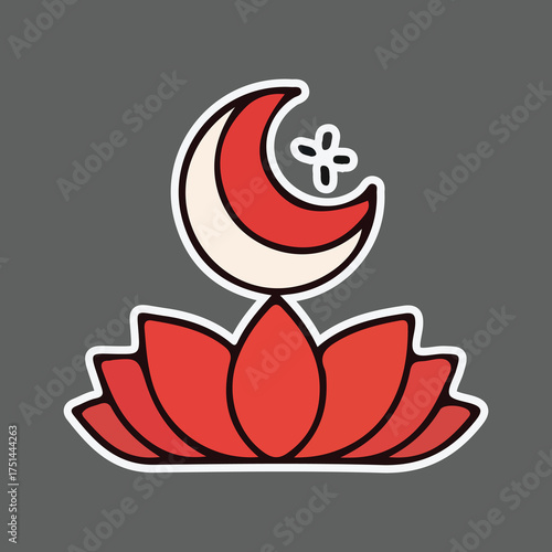 Mystical Lotus flower with crescent moon and star illustration