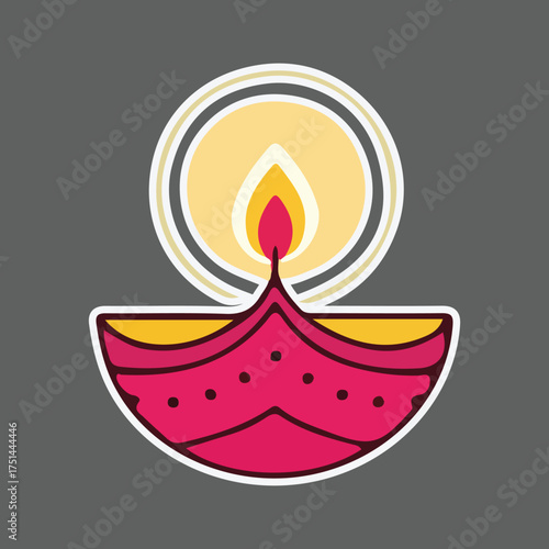 Diwali Lamp Illustration with Glowing Flame and Traditional Design