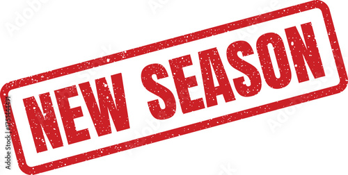 Red grunge effect stamp indicating NEW SEASON for retail collections or sports league announcements