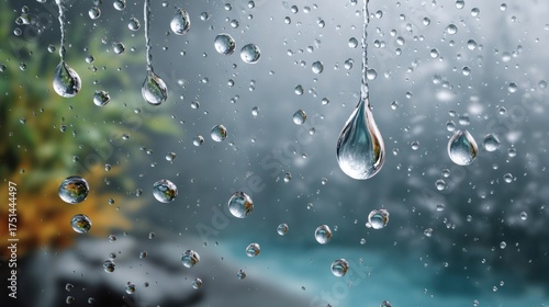 Wallpaper Mural Raindrops falling on window glass reflecting nature Torontodigital.ca
