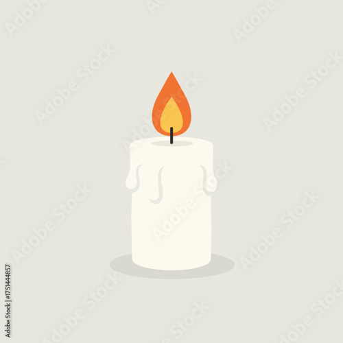 Minimalist Flat Design Burning Candle Icon with Dripping Wax: Vector Graphic Symbol for Ambiance, Relaxation, Light, Spirituality, and Commemoration.