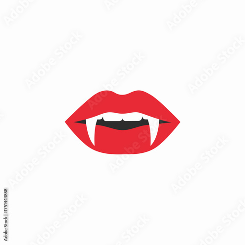 Bold Red Lips with White Vampire Fangs Icon: Vector Graphic Symbol for Halloween, Horror, Dracula, Spooky Parties, Seduction, and Pop Culture Concepts.